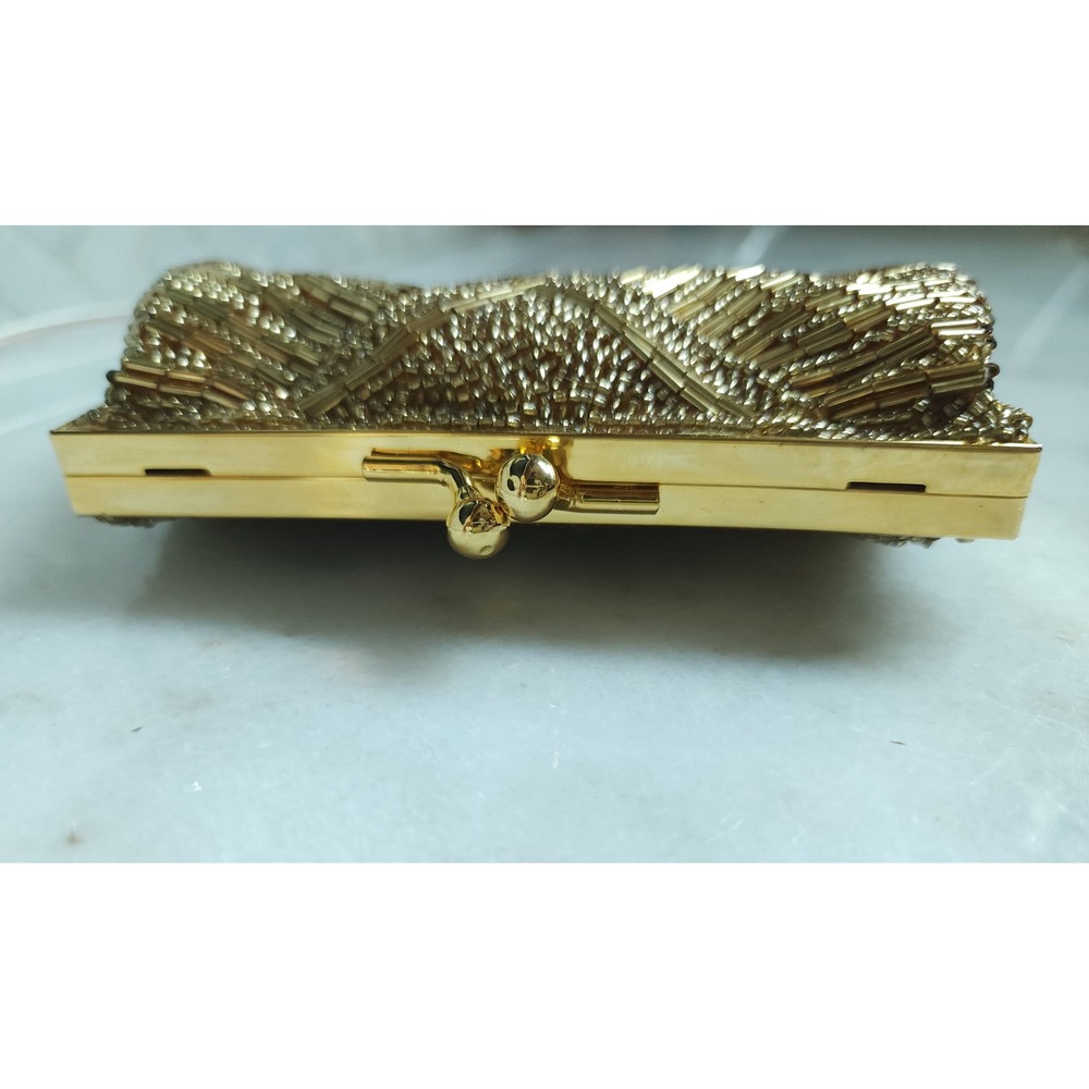 VTG Exquisite Valerie Stevens Beaded Evening Bag Gold Glam Party Shell Clutch - Picture 11 of 13